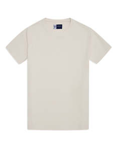 Camiseta de algodón de manga corta con cuello redondo para hombre, corte regular, color liso, informal, tejido de punto, teñido liso, beige. - Product Image 1