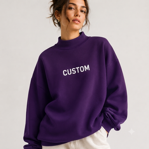 Sweat-shirt oversize en mélange de coton pour femme, col montant, manches longues, coupe décontractée douce, style streetwear, hiver automne, décontracté - Product Image 1