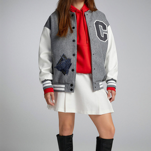 Direct Factory Supplier Women's Breathable Cotton Wool Short Winter Cropped <b>Varsity</b> <b>Jacket</b> with Custom Logos Finished Windproof - Product Image 1