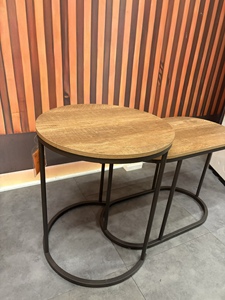 Best Selling <b>Set</b> of 2 Living Room <b>Nesting</b> Tea <b>Table</b> Steel Black <b>Coffee</b> <b>Table</b> Wood Top Modern 60/45 Cm - Product Image 5