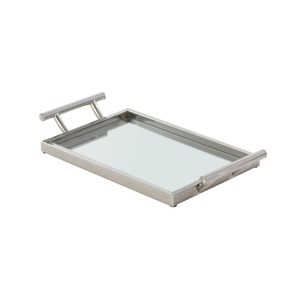 Rectangular <b>Mirrored</b> Storage <b>Tray</b> With Polished Metal Frame Minimalist Design For Table Use - Product Image 6