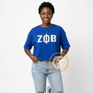 GREEK TREASURES Camisetas informales de jersey con logotipo bordado para mujer, de la hermandad Zeta Phi Beta, cuello redondo, 100% algodón de alta calidad - Product Image 2