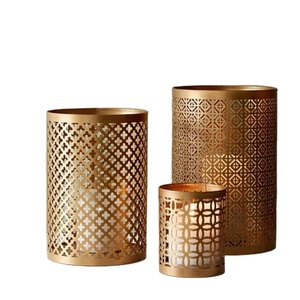 Set of 3 Elegant Gold Candle Holders with Exquisite Pattern Design Premium Lanterns for Home Lighting and Ambience Creation - Product Image 1