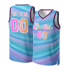 Maillot de basket-ball personnalisé, vert sarcelle et violet, sans manches, en maille, dégradé, sublimé, avec nom et numéro de l'équipe, uniforme adulte - Product Image 6
