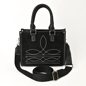 Bolso de mano de cuero para mujer con bordado, bolso tipo satchel estructurado con correa para el hombro - Product Image 1