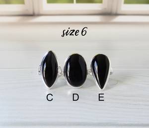 Bague en onyx noir, argent sterling, pierre précieuse en onyx noir véritable, bijou élégant, cadeau pour elle, bague ajustable - Product Image 2