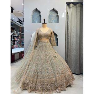 Magnifique Lehenga Choli bleu pour femmes, conçu par Bewafa, avec des sequins complexes - Product Image 1