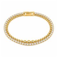 Bracelet double couche en acier inoxydable plaqué or 18 carats avec chaîne tennis en zircon cubique pour femme