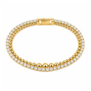 Double Layer Stainless Steel <b>Bracelet</b> 18K <b>Gold</b> Plated with Cubic Zirconia Tennis Chain for Women - Product Image 3