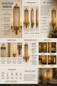 Gold Plated Rectangle Wall <b>Mirror</b> With Candle Holder Traditional Ornamental <b>Hanging</b> Accent Decor - Product Image 6