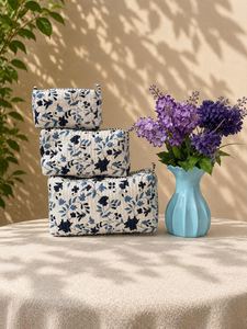 Ensemble de trousses de toilette en coton floral grande capacité avec fermeture éclair, style bohème, pochettes organisatrices de maquillage multifonctions grandes - Product Image 2