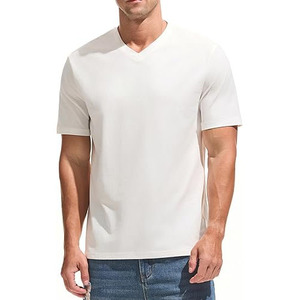 Camisetas de hombre al por mayor, blancas, con cuello en V, 100% algodón, clásicas, cómodas, de alta calidad, de manga corta. - Product Image 1