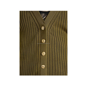 Wholesale High Quality Wool/Acrylic Coarse Wool 220g Warm <b>Cardigan</b> <b>Sweater</b> Women 2 by 1 Rib Style V-Neck Patch Design - Product Image 3