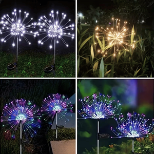 Set di 6 Luci Solari a LED Bianco Caldo a Forma di Fuochi d'Artificio, 120 LED, 8 Modalità, Impermeabili, per Decorazione di Giardini e Marciapiedi - Product Image 4