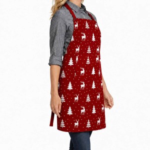 Red Color Christmas Printed Design <b>Kitchen</b> <b>Apron</b> Eco-friendly Lightweight 100% Cotton <b>Kitchen</b> Bib <b>Apron</b> for Christmas. - Product Image 4