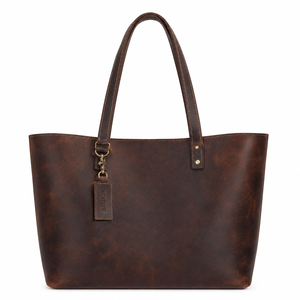 Bolso Tote de Cuero Genuino Vintage para Mujer, Estilo Veraniego, Color Café, Gran Capacidad, con Bolsillo Interior - Product Image 1