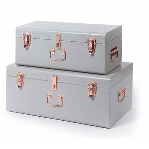 Recién llegado, maletero de almacenamiento de hierro con cofres de almacenamiento de metal recubiertos de polvo con tapas, maletero de almacenamiento de metal con cerradura - Product Image 6