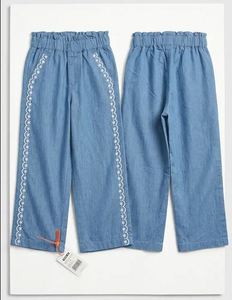 Hot Selling Girls Embroidered Paperbag <b>Waist</b> Denim Wide Leg Pants At Low Price By Exporter Girls <b>Jeans</b> - Product Image 1