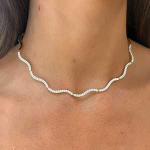 Diamond Wavy Collar <b>Necklace</b> Wave Choker Bridal Wedding <b>Necklace</b> CVD HTHP Custom 10K 14K 18K <b>Solid</b> Gold Factory Price Wholesale - Product Image 2