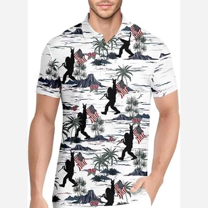 เสื้อยืดแฟชั่นผู้ชาย โพลีเอสเตอร์ 100% สำหรับฤดูร้อน แห้งเร็ว ลายพิมพ์ 3 มิติ สไตล์ฮาวาย แขนสั้น ลำลอง ติดกระดุมเม็ดเดียว - Product Image 3