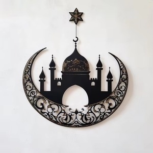 Decoración de Pared de Mezquita de Metal Hecha a Mano para Ramadán con Detalles Dorados y Luna Creciente, Adorno Interior de Tamaño Mediano - Product Image 5