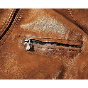Full Grain Leather Made Other Collar Unisex Jackets Outdoor Bike Riding Wear <b>Covered</b> <b>Button</b> Closure Breathable Winter Casual - Product Image 5