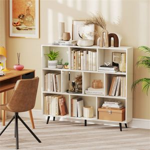 Libreria Moderna a 3 Livelli con 10 Cubi in Legno e 5 Gambe in Metallo per Soggiorno o Hotel, Organizzatore per Arredamento Casa - Product Image 1
