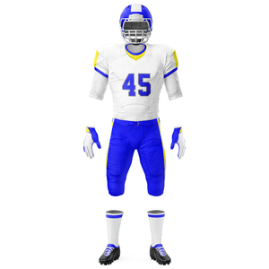 Custom <b>White</b> Red American Football Uniform Set Number 22 Breathable Polyester <b>Men</b> Adult Protective Gear Helmet Gloves <b>Socks</b> - Product Image 3