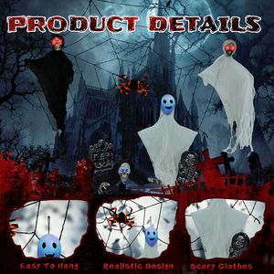 Set di Fantasmi Appesi di Halloween con Ragnatele e Lapidi, Occhi Illuminati e Decorazioni Oscillanti - Product Image 5