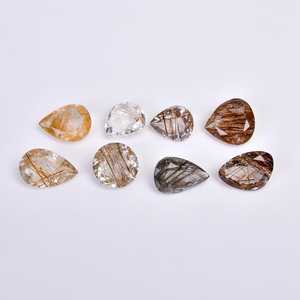 Magnifiques pierres facettées en rutile doré, gemmes en rutile doré bien polies, tailles variées : 14x14 mm, 17x11 mm, 8 pièces - Product Image 2