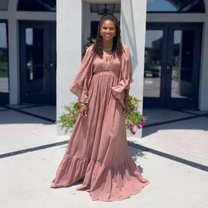 Vestido Maxi Magdalena de Algodón 100% Hecho a Mano de Alta Calidad, Color Rosa Desierto, Fluido, Femenino, Radiante, Transpirable, Tie-Dye - Product Image 1