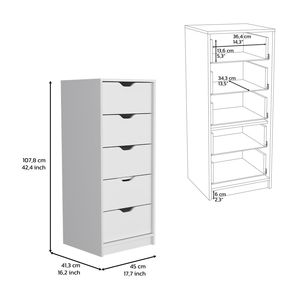 Commode de rangement fine de 42 po de hauteur, blanche, avec 5 tiroirs - Product Image 6