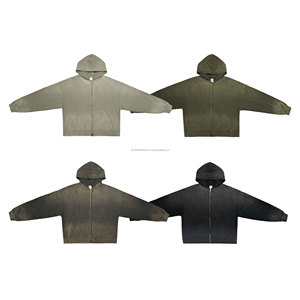 High Street gros hiver hommes singe lavé polaire sweats à capuche zippés Polyester/coton en détresse bord brut dégradé lavage - Product Image 2