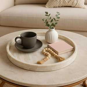 Plateau en MDF avec incrustation de os de qualité supérieure, motif mosaïque floral, organisateur décoratif pour bougies, livres et accessoires - Product Image 1
