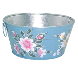 Maceta Circular de Latón Pintada a Mano con Diseño de Flores Silvestres, Asas Laterales, Ecológica, para Uso en Interiores y Exteriores, con Orificio de Drenaje - Product Image 1