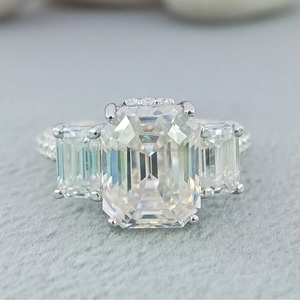 D'VINS <b>Iced</b> Out Halo Single 1ct Jewelry Pave Diamond S925 Engagement Wedding Eternity Moissanite THREE STONE Emerald Cut <b>Ring</b> - Product Image 1