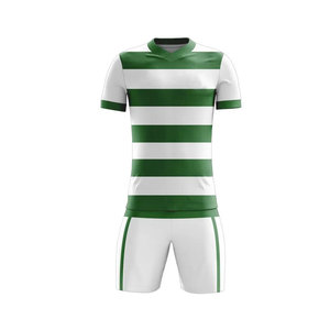 Venta en Línea AURA ATHLETICS Conjunto de Camiseta de Fútbol Unisex Verde y Blanco a Rayas, Impresión por Sublimación, Transpirable, Ecológico, de Secado Rápido - Product Image 2