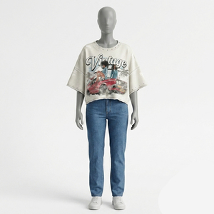 เสื้อยืดพิมพ์ลายกราฟิกแบบกำหนดเอง ตกแต่งด้วยคริสตัล ผ้าฝ้ายเจอร์ซีย์ 100% ดีไซน์ใหม่ ทรงบ็อกซี่ สำหรับใส่ได้ทั้งชายและหญิง สไตล์สตรีทแวร์ - Product Image 2