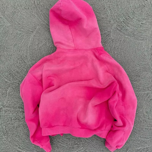 Sweat à capuche personnalisé patchwork avec broderie, effet vieilli, délavé à l'acide, délavé soleil, zippé, avec strass, LOGO OEM - Product Image 3