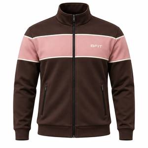 Men's Brown <b>Pink</b> Acid Wash Color Blocking <b>Tracksuit</b> Full Zip Jacket Tapered Joggers Side Pockets Front Logo Autumn Casual Sporty - Product Image 2