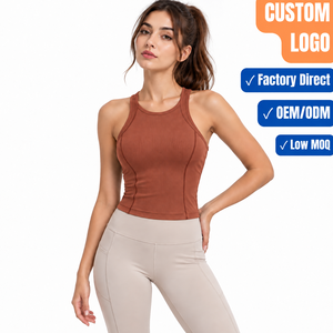 Contrast Color Athletic Wear Women's Round Neck Beauty Back Crop <b>Top</b> Slim Fitted Sportswear <b>Ladies</b> Sleeveless Yoga Tank <b>Tops</b> - Product Image 1