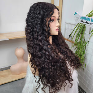Peluca sin pegamento de lujo 100% vietnamita de 26 pulgadas, cabello humano virgen rizado birmano color ombre marrón, productos para mujeres negras - Product Image 1