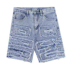 Low MOQ Breathable Stylish Casual Solid Denim <b>Shorts</b> Washed Distressed Loose <b>Quick</b> <b>Dry</b> Mid Waist Jeans <b>Shorts</b> - Product Image 4
