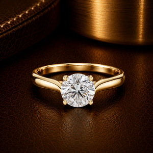 Bague solitaire en treillis de diamants de laboratoire taille brillant DEF VVS en or massif 14K 18K plaqué rhodium, bijoux fins pour femme - Product Image 1