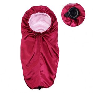 Bonnet en satin réversible à double couche avec logo personnalisé, extra long, avec bouton pour dreadlocks et cheveux bouclés - Product Image 3