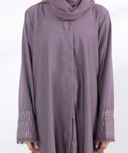 Elegant <b>Purple</b> Muslim Abaya Matching Hijab Long Sleeve Midi Modest <b>Dress</b> Women Daily Wear Breathable Lightweight - Product Image 6