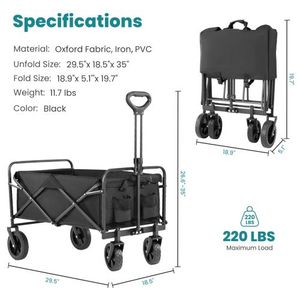 All-Terrain 220LBS Heavy Duty Utility Garden Cart 1pc Collapsible Foldable Wagon with Beach Lawn Sports Cam for <b>Camping</b> - Product Image 2