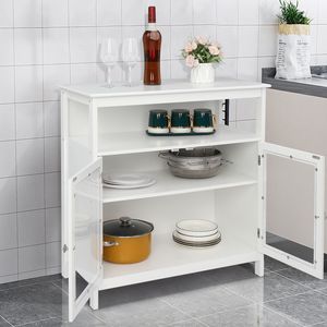 Credenza in MDF Bianco NC 80,65*40*82cm con Doppie Ante Trasparenti, Doppi Scomparti Interni, Strato di Stoccaggio Centrale, Verniciata a Spruzzo - Product Image 3