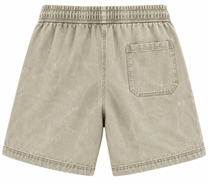 Shorts en coton beige délavé pour homme, taille élastique, décontractés, pour l'été - Product Image 2