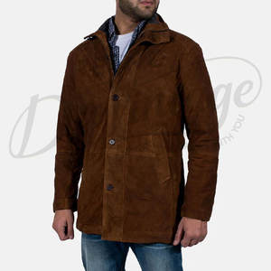 Parka en cuir suédé marron de qualité supérieure pour homme - Manteau d'hiver mi-long avec capuche et doublure chaude pour un style décontracté - Product Image 1